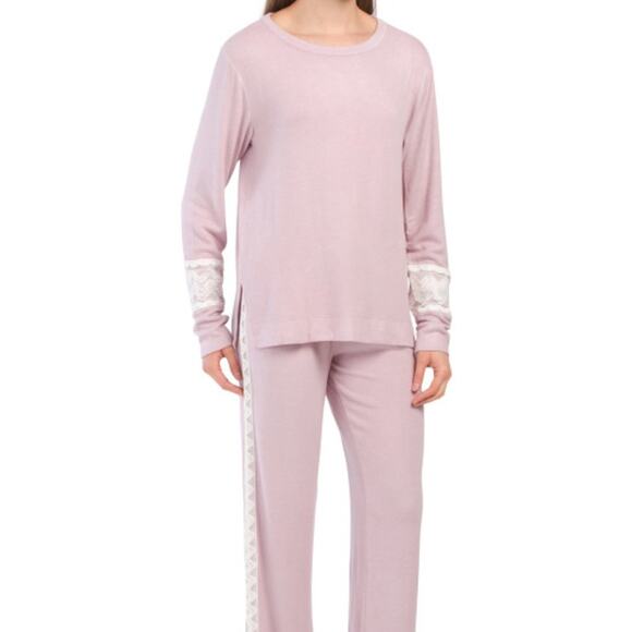 Flora Nikrooz Other - Flora Nikrooz Women's Pajama Set Brushed Jersey Knit Blush Cream Lace Ultra Soft